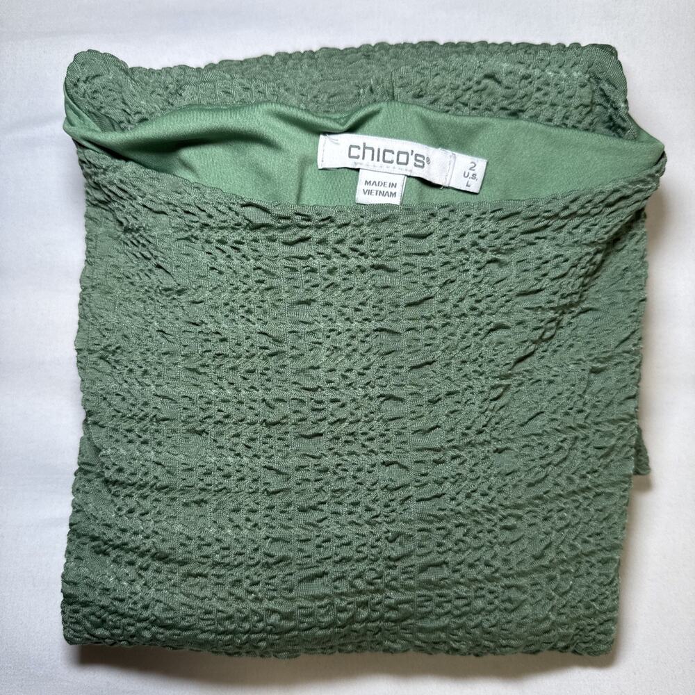 Chicos 2 Long Sleeve Round Neck Textured Stretch Green Blouse Womens Size L EUC - Picture 10 of 10